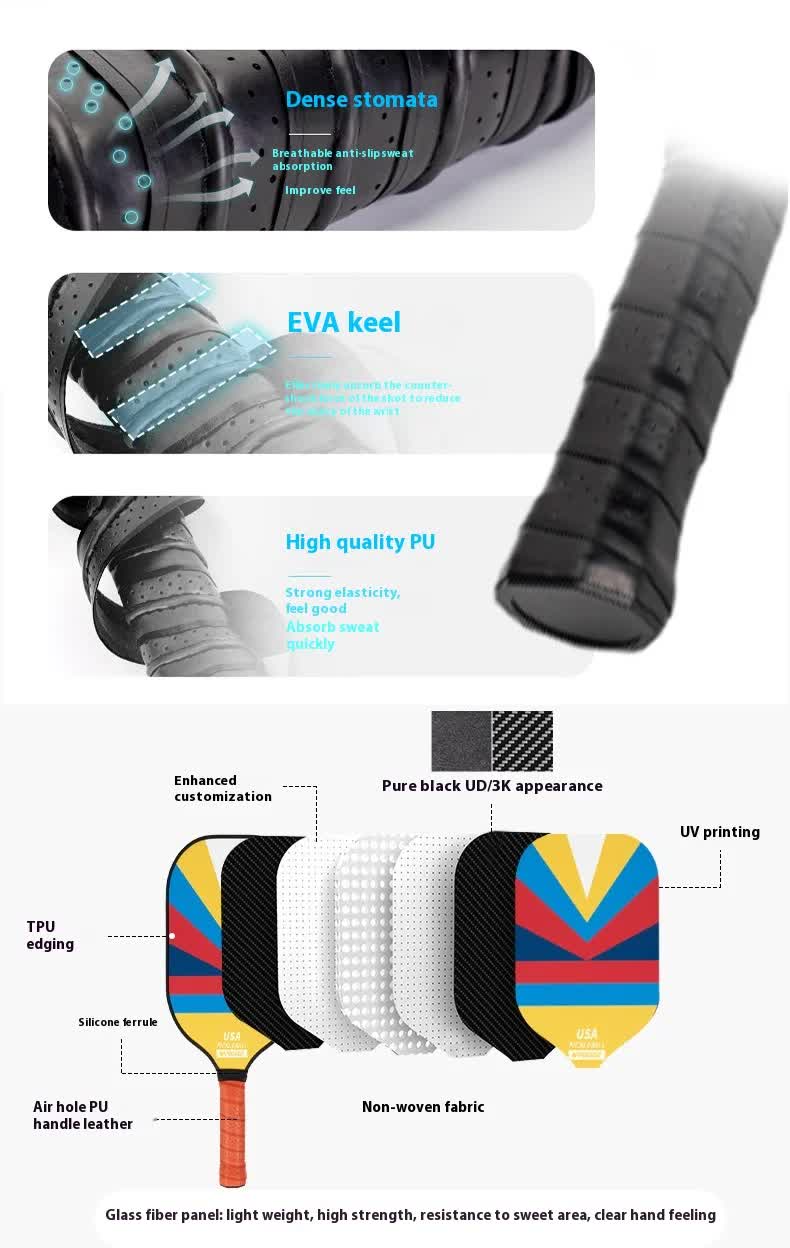 Style 2 Colorful Geometric Patterns Fiberglass Pickleball Paddle Set - 2 Paddles, 4 Balls, and Portable Carry Bag for Outdoor Play