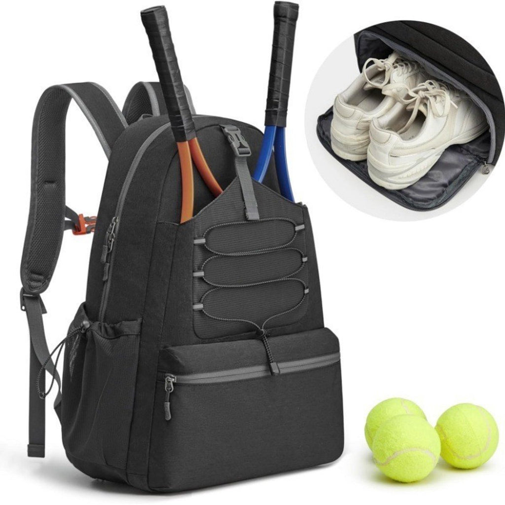 Backpack - Tennis Bag - Sports Bag - Waterproof Racket Bag - Suitable for multiple rackets with shoe compartment - black