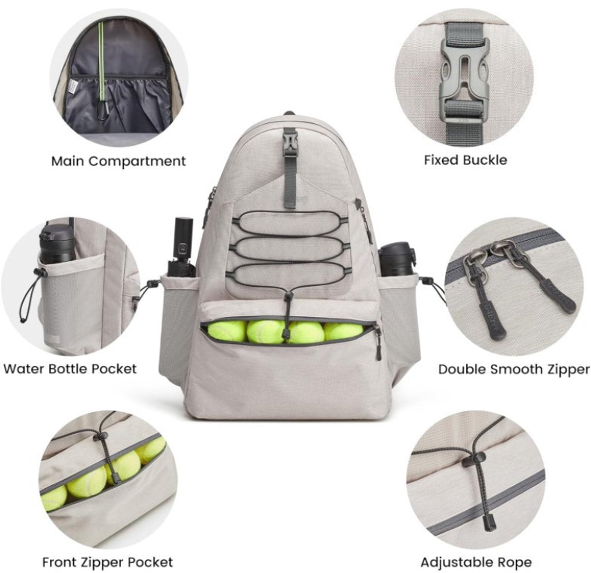 Backpack - Tennis Bag - Sports Bag - Waterproof Racket Bag - Suitable for multiple rackets with shoe compartment - Gray