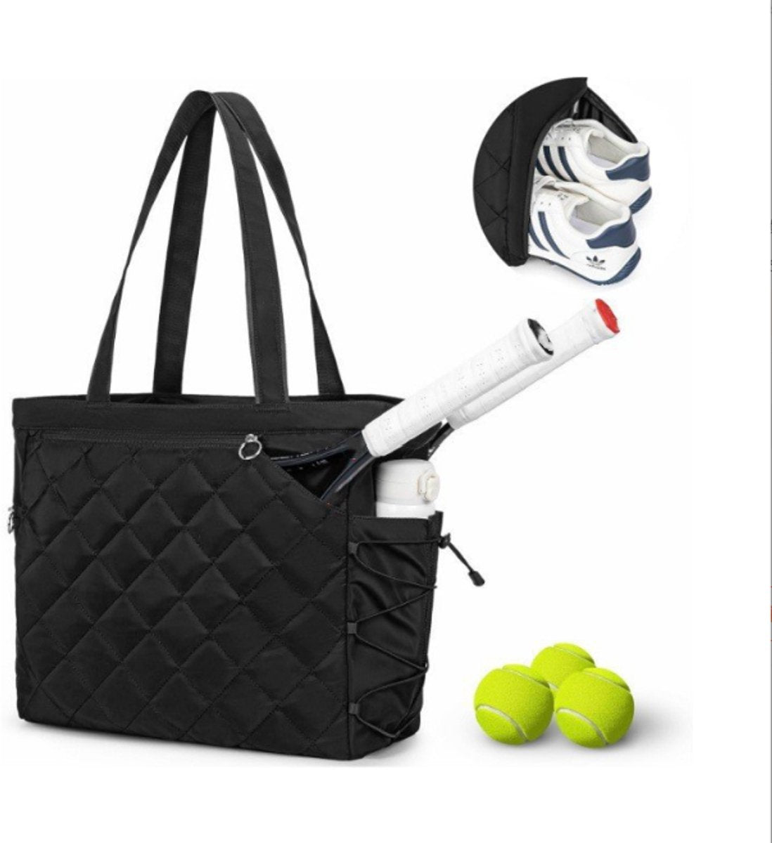 Backpack - Tennis bag - Handbag - Sports bag - Waterproof racket bag - Suitable for multiple rackets with shoe compartment - Black