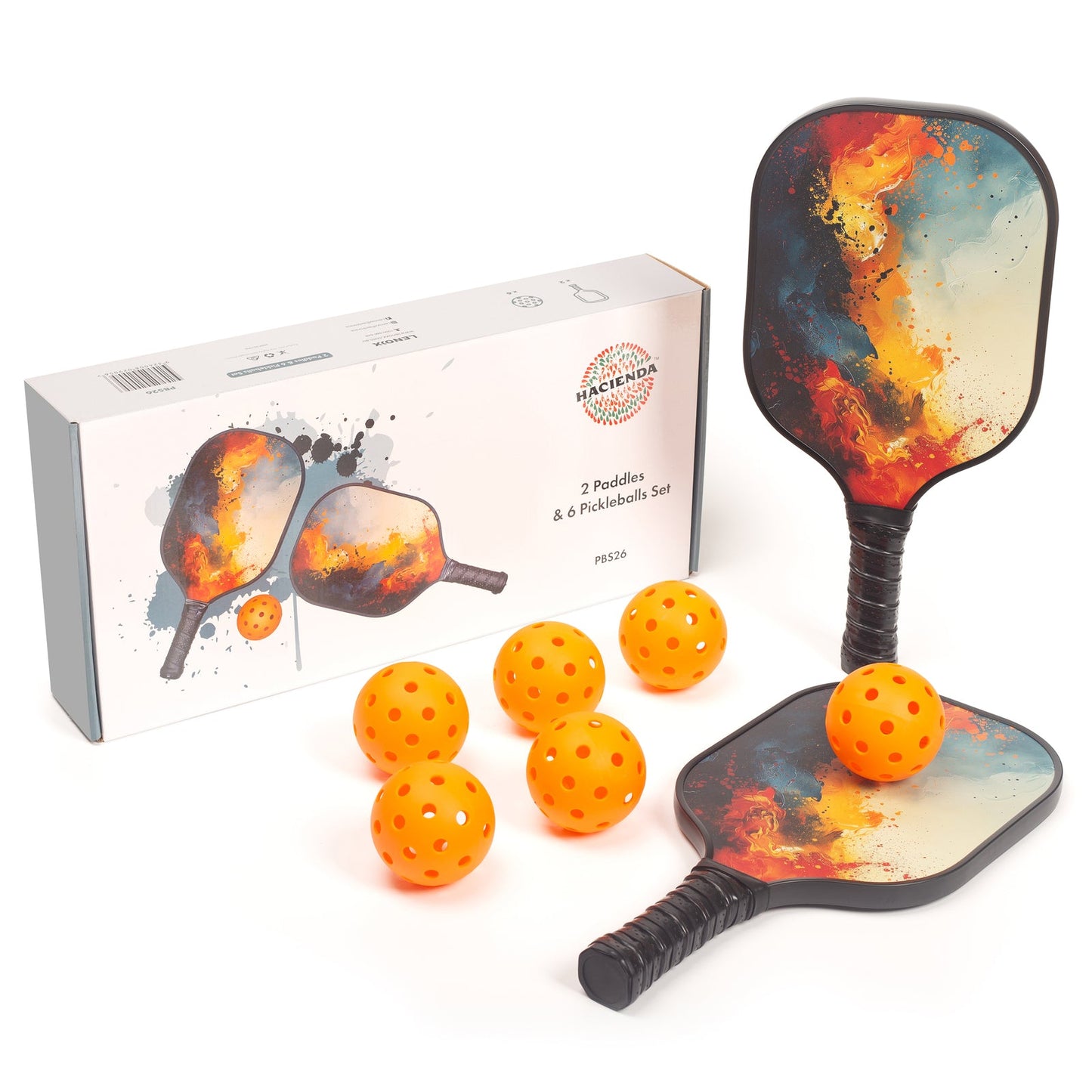 NNEDSZ Pickleball Set with 6 Aerodynamic Balls and 2 Fiberglass Paddles