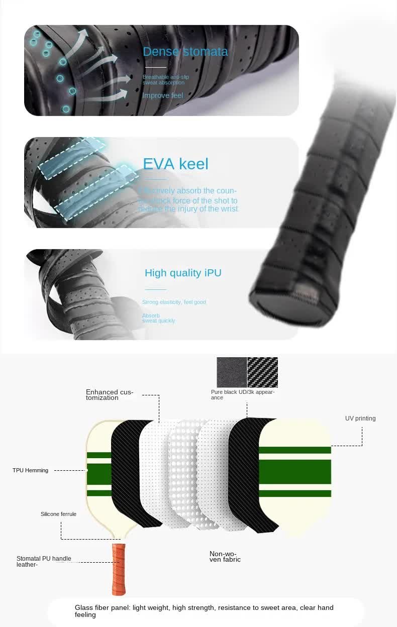 Style 1 White  And Green T700 Carbon Fiber & Fiberglass Pickleball Paddle - Lightweight 220g with Anti-Slip TPU Grip for Training & Competition