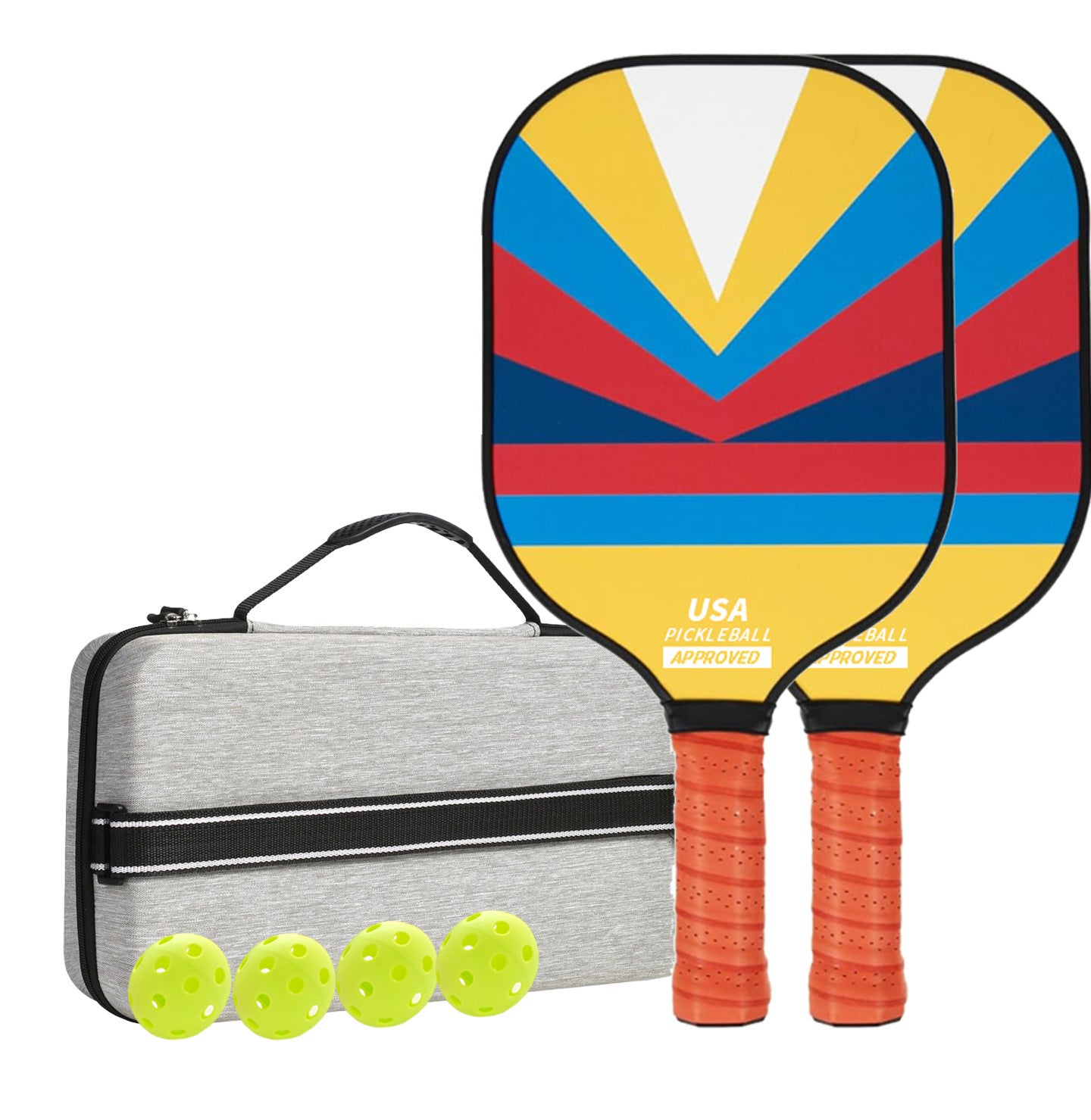 Style 2 Colorful  Geometric Patterns Fiberglass Pickleball Paddle Set - 2 Paddles, 4 Balls, and Portable Carry Bag for Outdoor Play