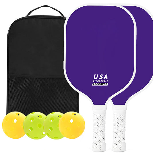 Purple Fiberglass Pickleball Paddle Set - 2 Minimalist Paddles, 4 Balls, and Carry Bag for Outdoor Play