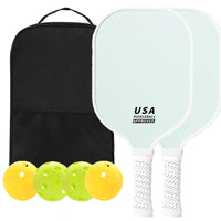 Light Green Fiberglass Pickleball Paddle Set - 2 Minimalist Paddles, 4 Balls, and Carry Bag for Outdoor Play