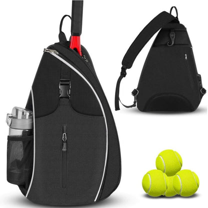 Black Tennis Pickleball Sling Bag - Crossbody Racket Backpack for Men & Women (33x14x49cm)
