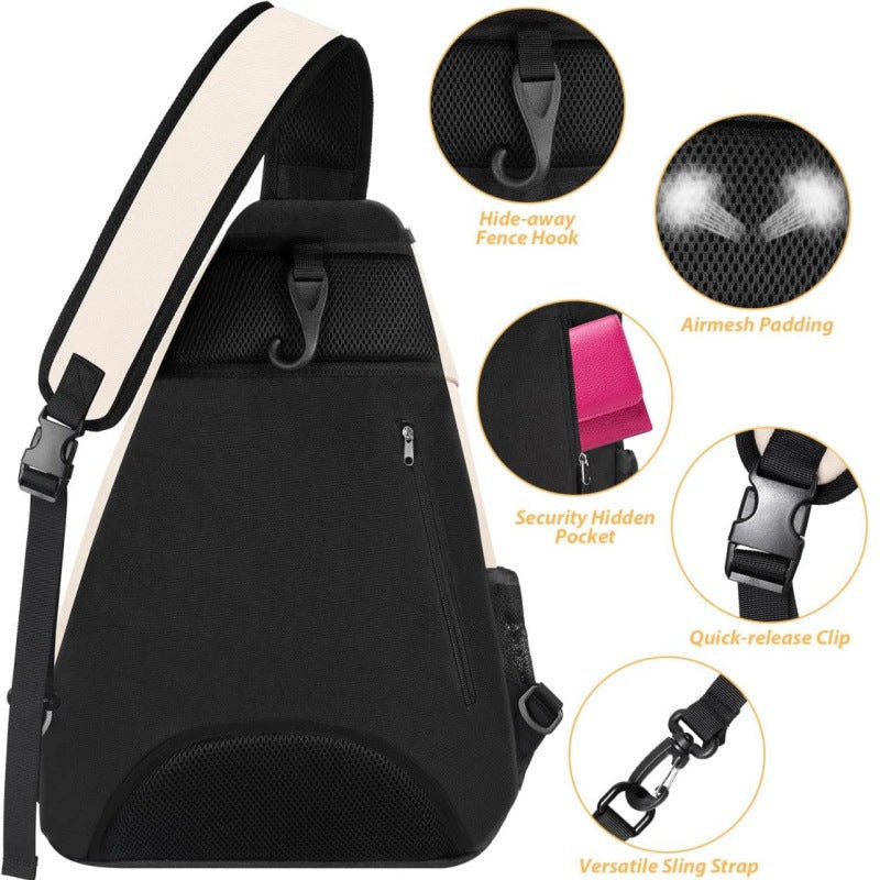 Black Tennis Pickleball Sling Bag - Crossbody Racket Backpack for Men & Women (33x14x49cm)