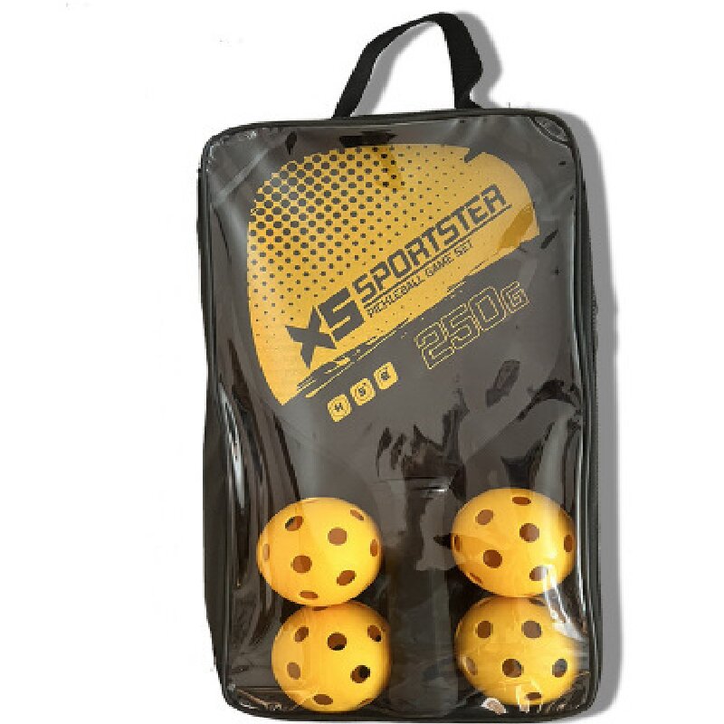 Yellow Pickleball Paddles Set of 2 Lightweight Wood Rackets with 4 Pickleballs and Carry Bag Outdoor Sports Equipment for Beginners