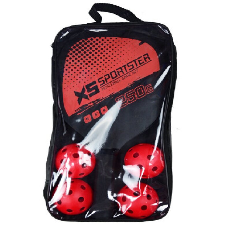 Red Pickleball Paddles Set of 2 Lightweight Wood Rackets with 4 Pickleballs and Carry Bag Outdoor Sports Equipment for Beginners